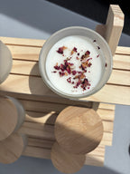 Mini travel sized beeswax candle made with floral essential oil. Non-toxic and hand-poured with rose petals