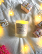 00% beeswax and coconut oil candle with sandalwood and smoke essential oil. Hand-poured non-toxic candles