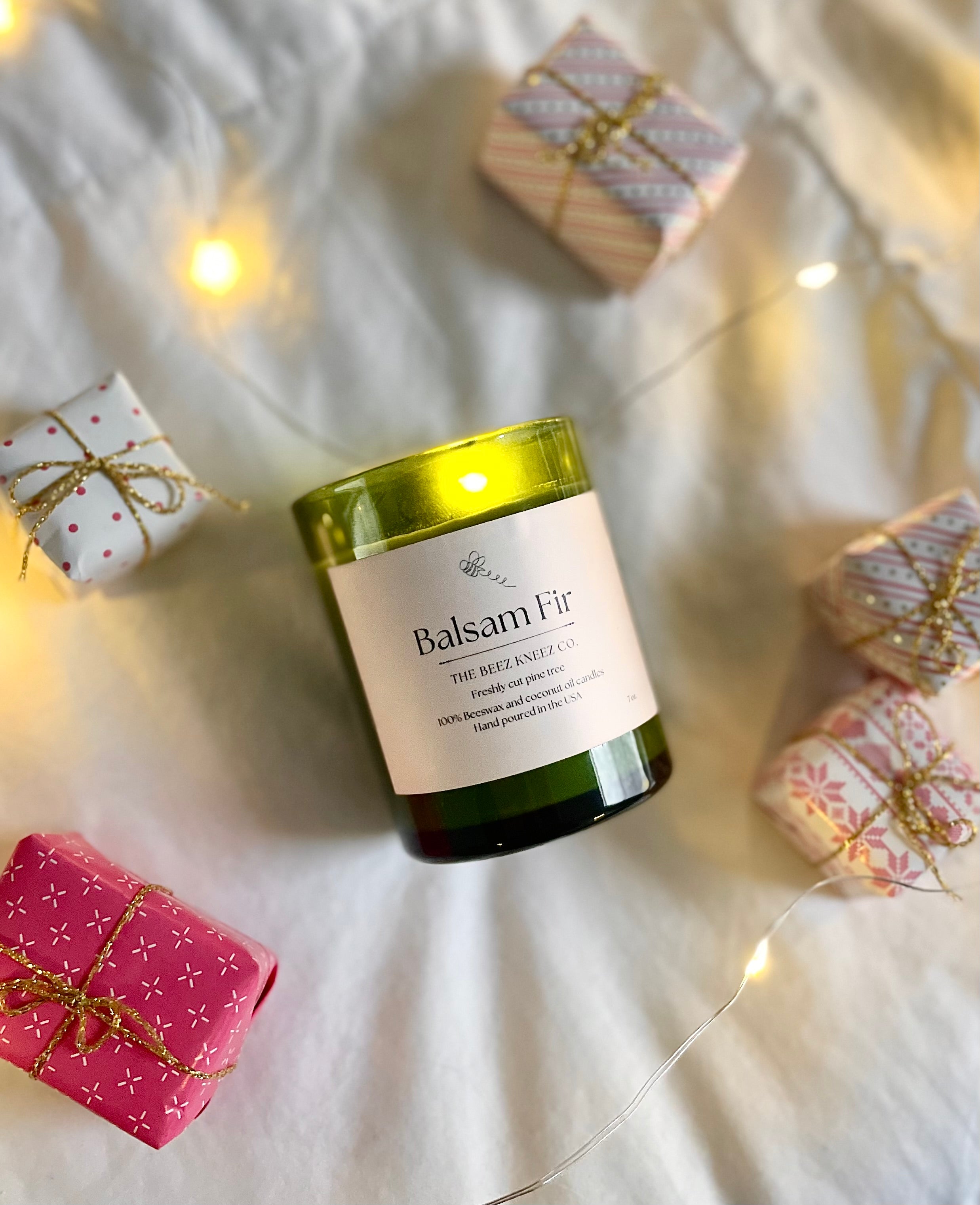 Beeswax candle in scent balsam fir. The perfect holiday scent that smells like Christmas trees. 