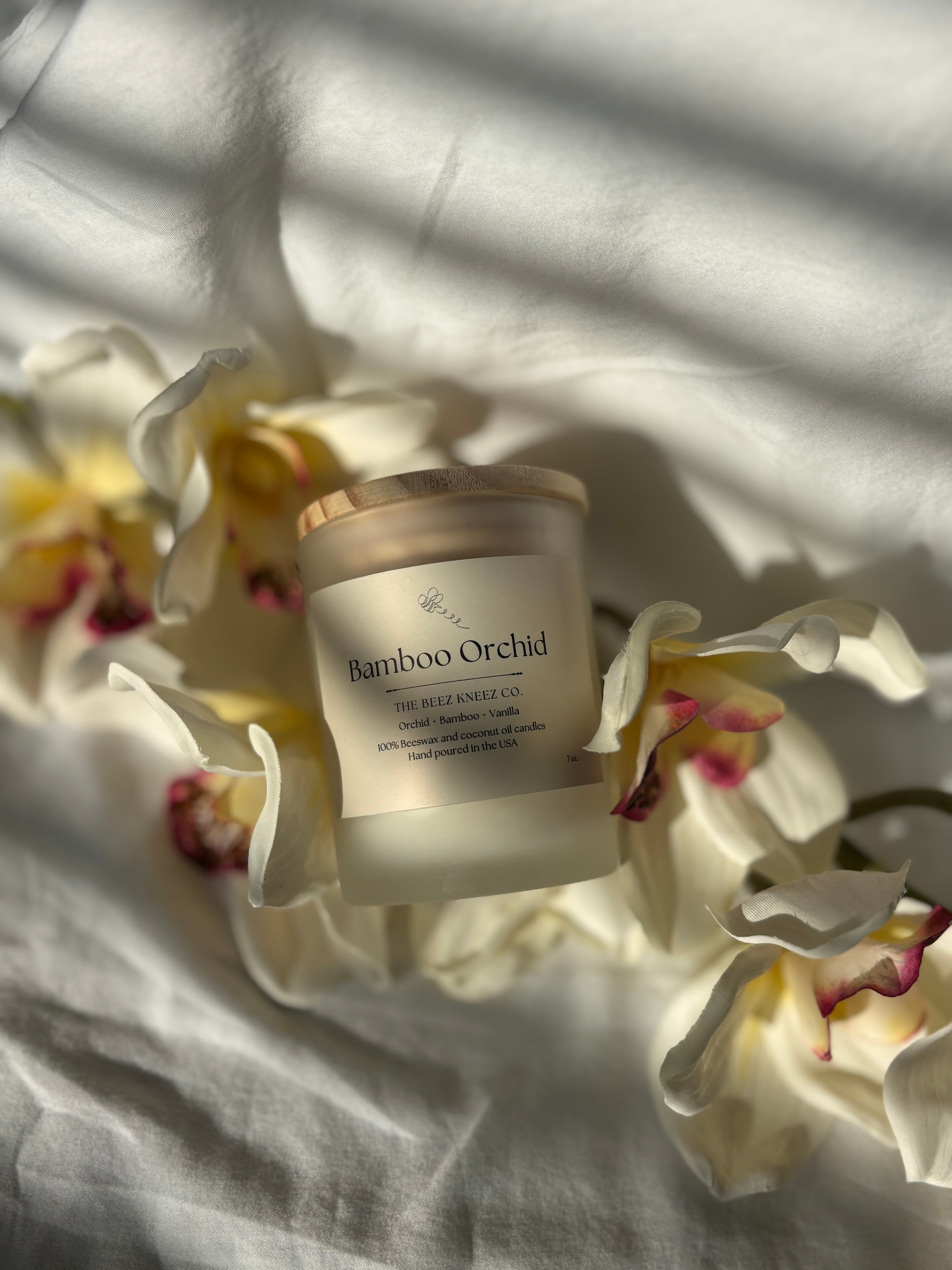 Bamboo Orchid beeswax candles made with beeswax and floral essential oils.