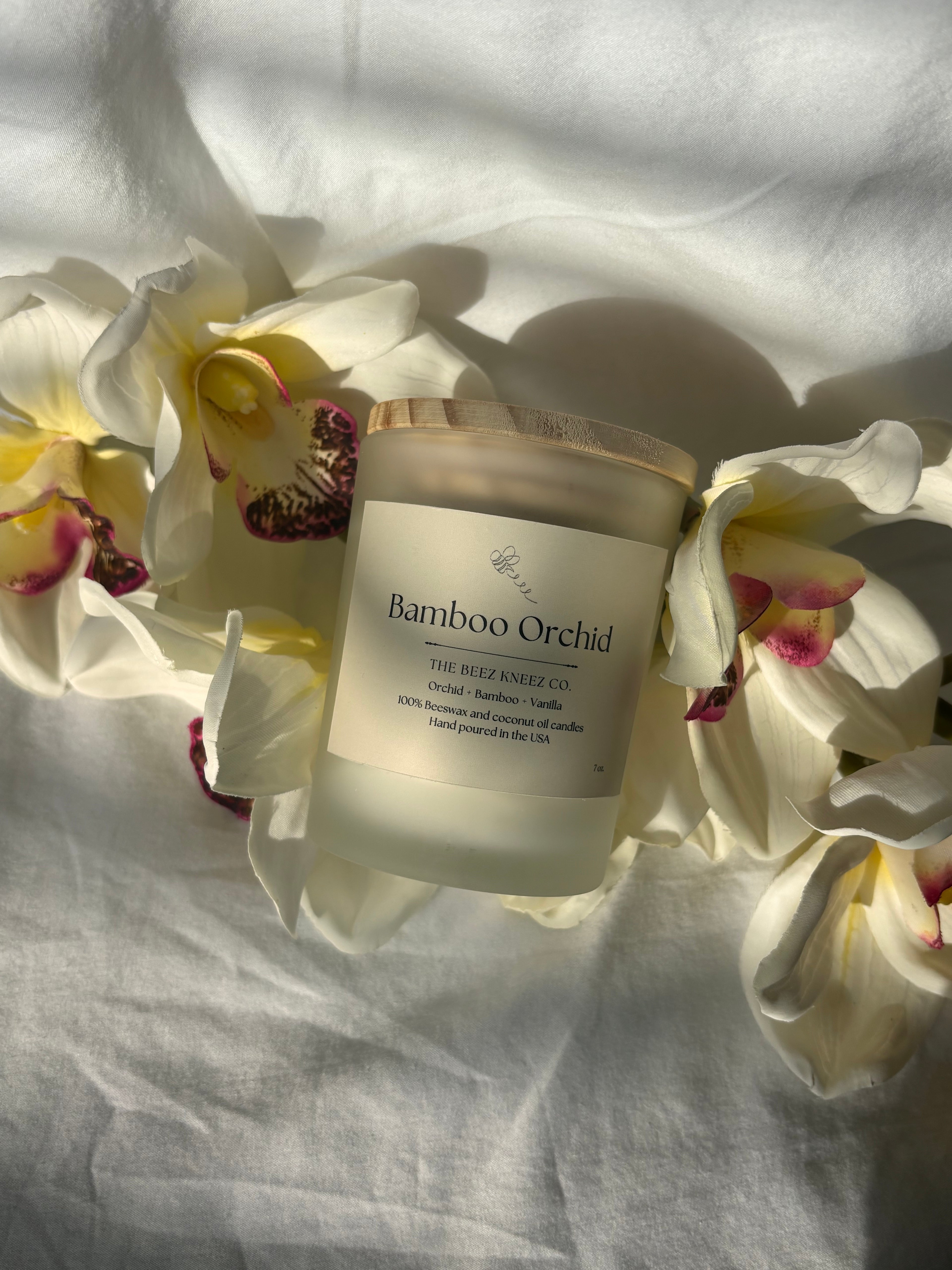 Bamboo Orchid beeswax candles made with beeswax and floral essential oils.